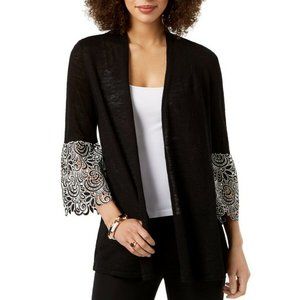 Alfani Black Cardigan with White Lace Sleeves